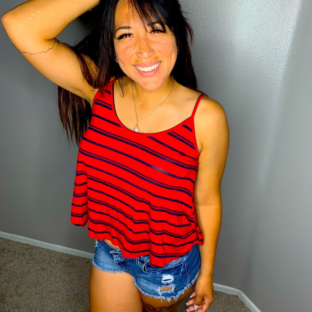 Stripped pattern spaghetti tank top